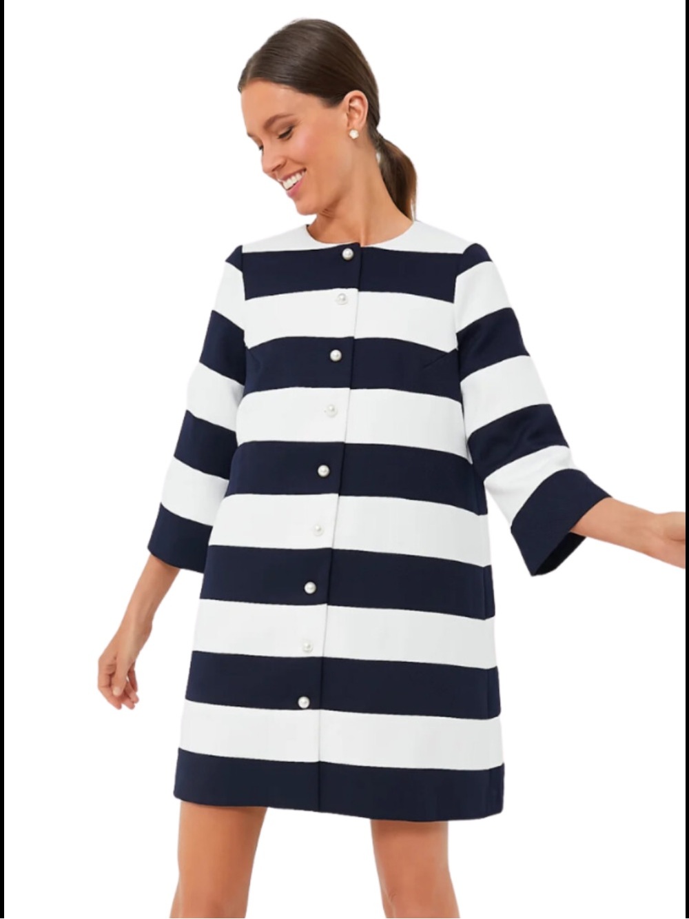 Tuckernuck x Atlantic Pacific Navy and White Millie Coat Dress Striped Button - Picture 4 of 7